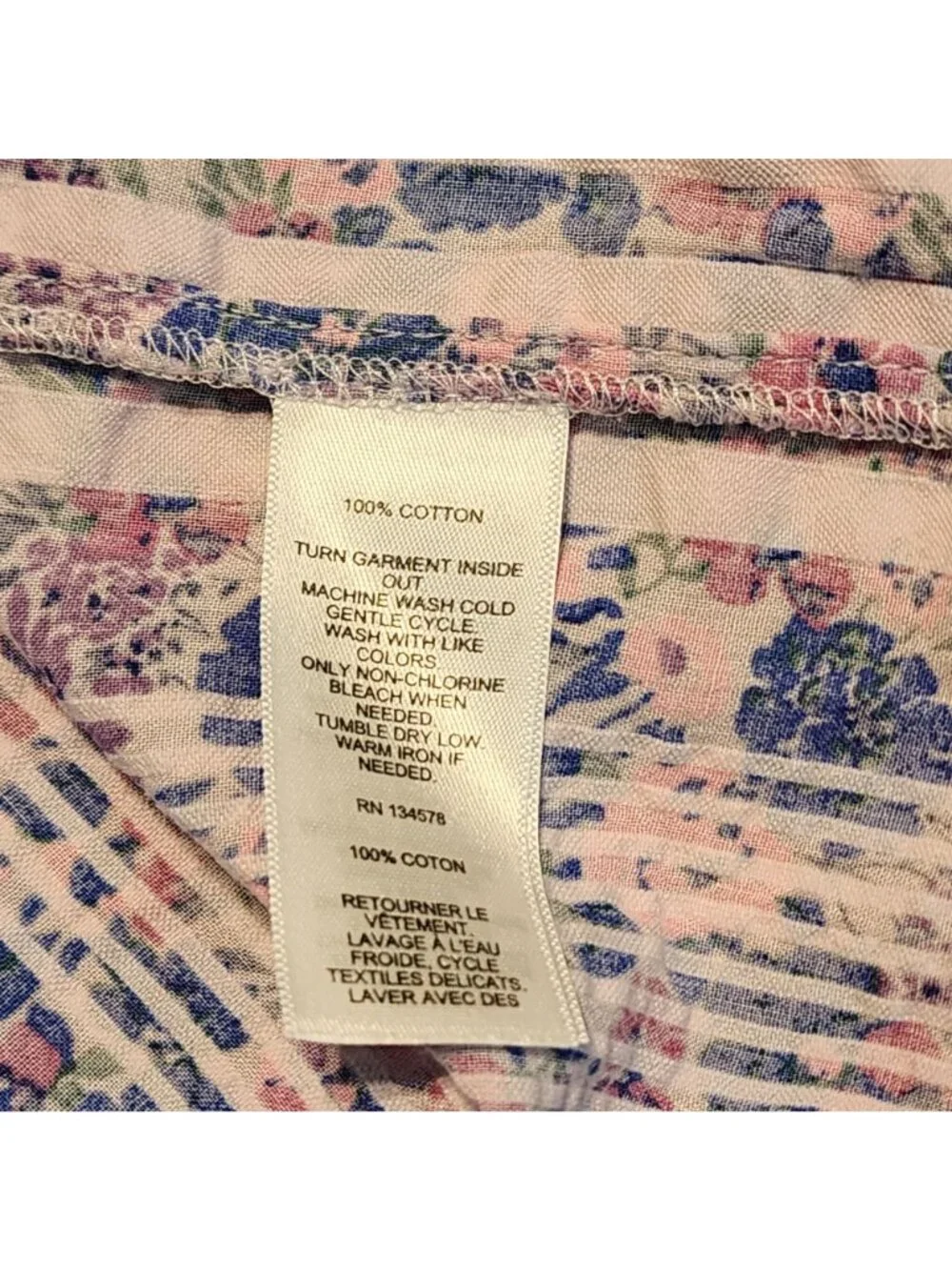 Vineyard Vines Seersucker Square Neck sz M  Floral Puff Sleeve Cotton Blouse